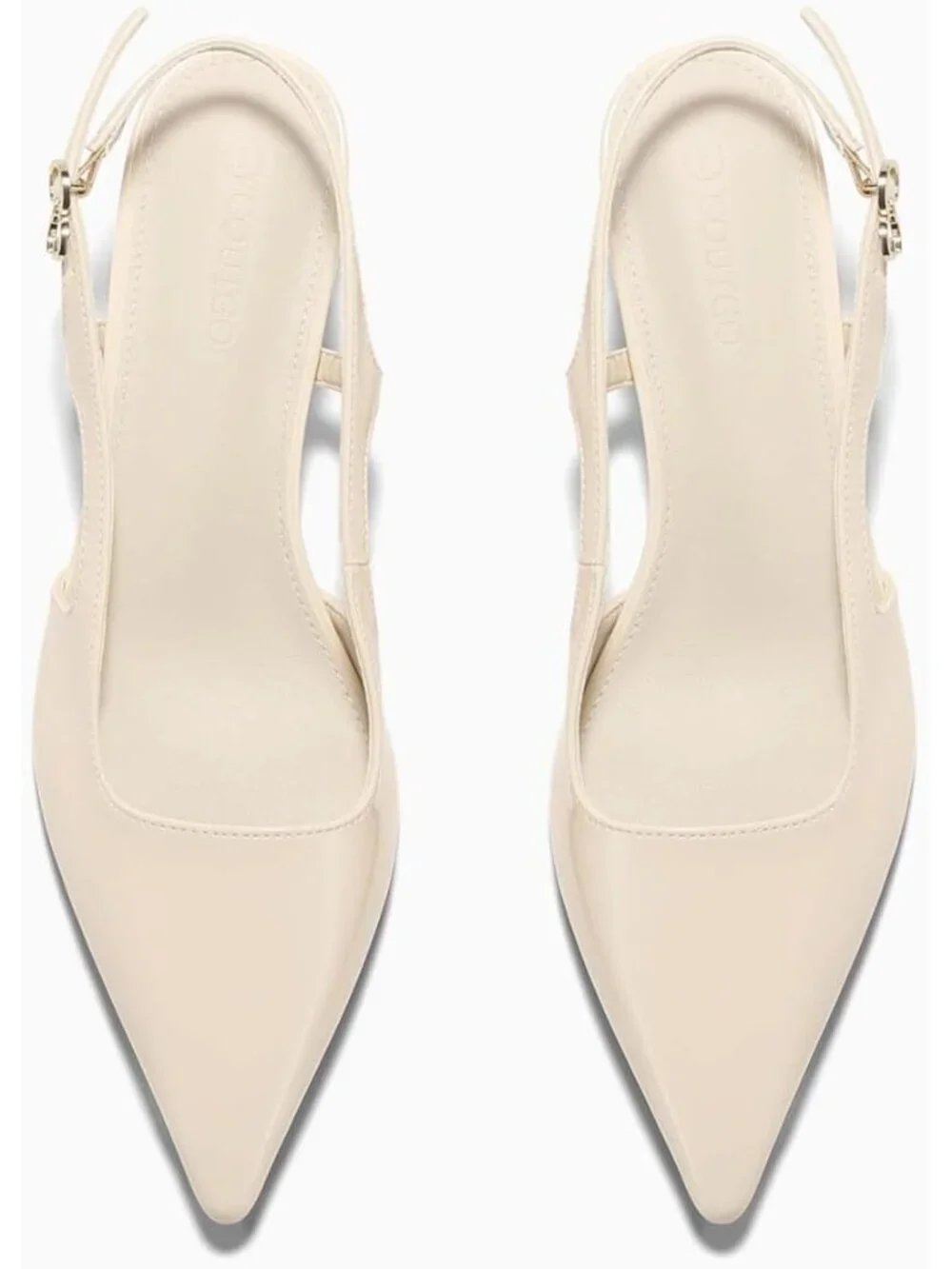Women's Beige Low Kitten Heels Slingback Pumps Closed Pointed Toe Buckle Shoes